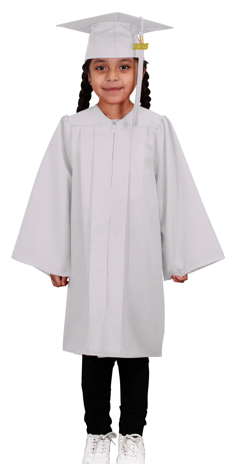 Kids White Graduation Cap Gown Preschool Kindergarten