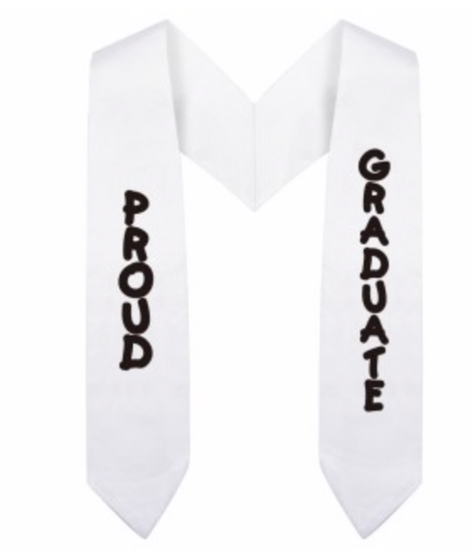 White Imprinted Preschool / Kindergarten Graduation Stole - Graduation Cap and Gown